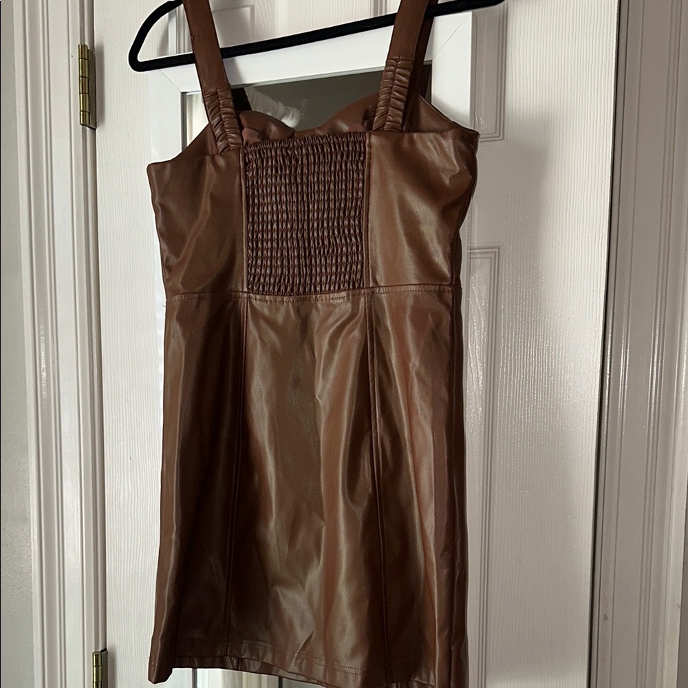 Brown Faux Leather Mini Dress - Picture 3 of 3
